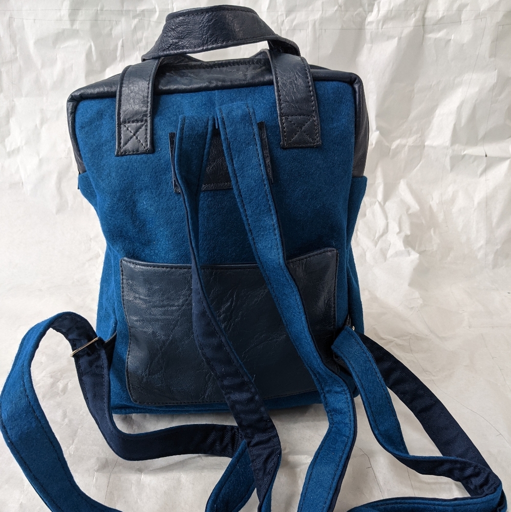Bag 1: Handmade Navy/ Royal Blue part Leather Small Backpack - Picture 2 of 5